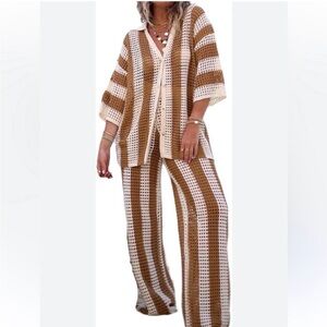 Striped Crochet Knit Set